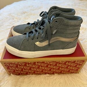 Vans Blue-Gray High-Top Sneakers with Metallic Stripe